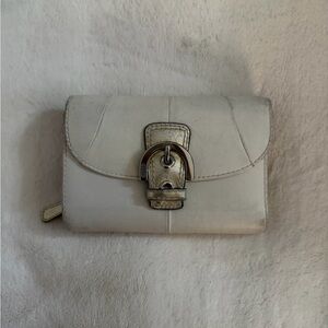 Coach White Leather Wallet with Silver Buckle